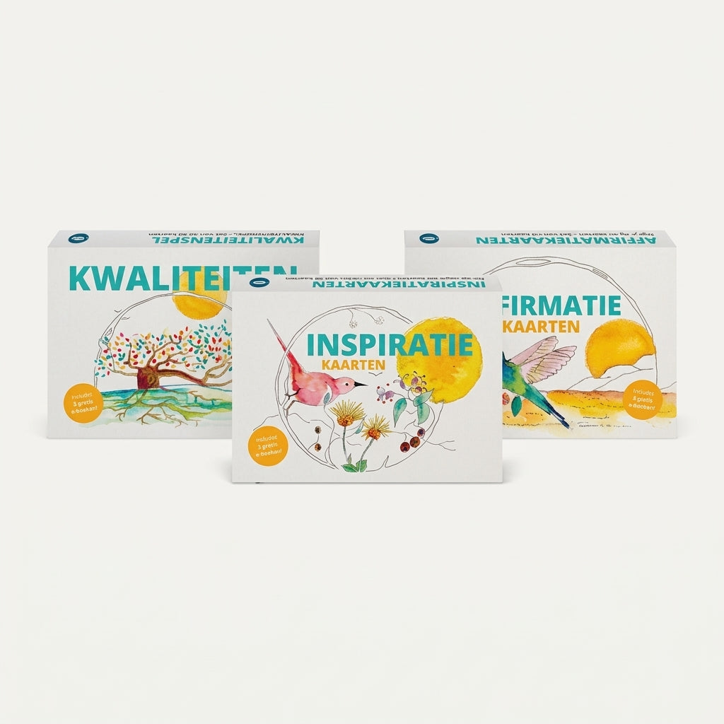 3-in-1 Kaartendeck Bundel: Affirmatiekaarten, Inspiratiekaarten & Kwaliteitenspel